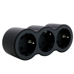 АДАПТЕР STANDART, 2P+E, 16A, 3 ГНЕЗДА, ЧЕРНО/СИВО - Image 1